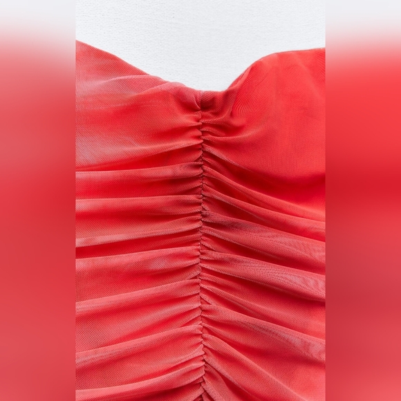 Zara Red Ruched Tulle Corset Style Mini Dress - Picture 3 of 14
